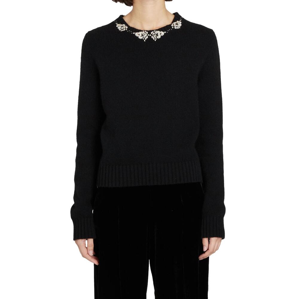 NEW GIAMBATTISTA VALLI knit pullover with rhinestone collar sweater in black